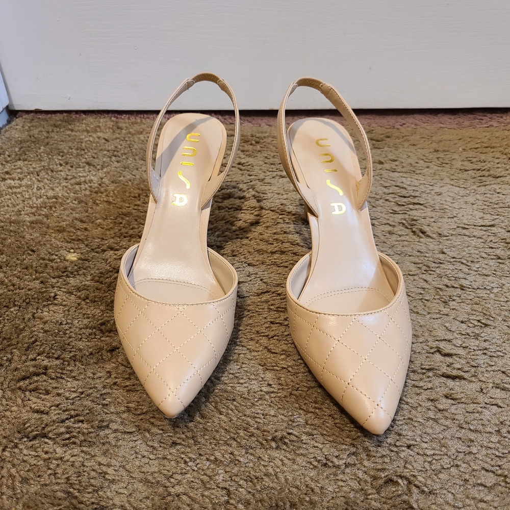 Unisa Cream Slingback Heels with Pointed Toe